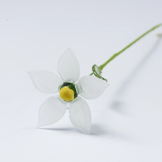 Handmade Glass White Daffodil Flower, Single Stem Narcissus Floral Decor