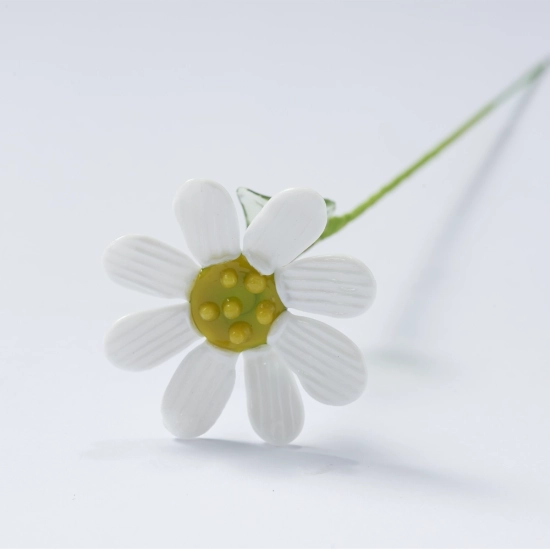 Handmade Glass White Daisy Flower, Single Stem Keepsake Gift – 10.24 in