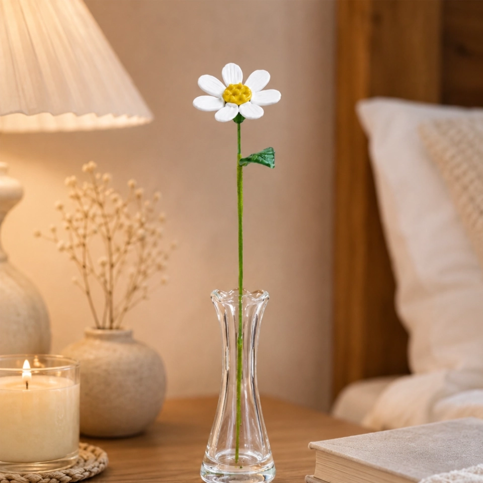 Handmade Glass White Daisy Flower, Single Stem Keepsake Gift – 10.24 in (4) Handmade Glass White Daisy Flower, Single Stem Keepsake Gift – 10.24 in (4)
