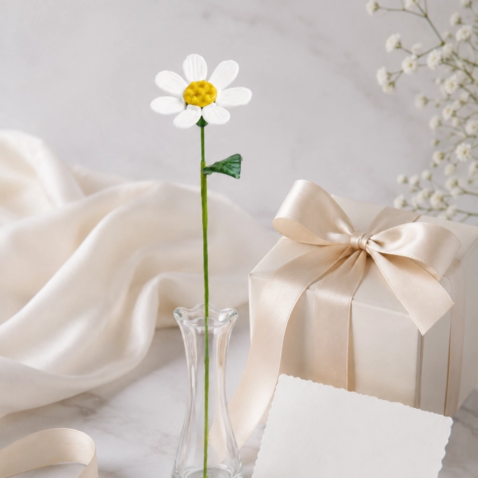Handmade Glass White Daisy Flower, Single Stem Keepsake Gift – 10.24 in (6) Handmade Glass White Daisy Flower, Single Stem Keepsake Gift – 10.24 in (6)