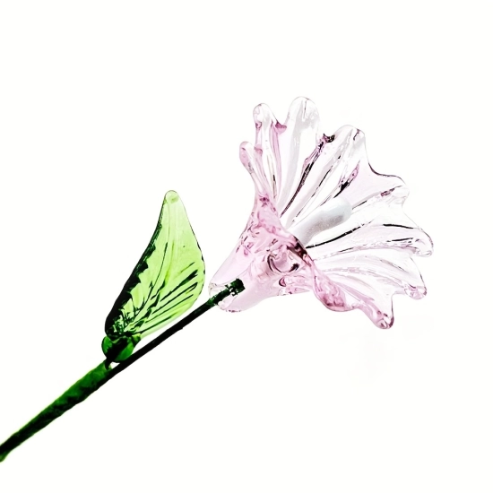 Handmade Pink Morning Glory Glass Flower, Single Stem Glass Floral Gift for Home Decor