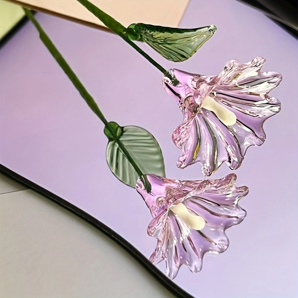 Handmade Pink Morning Glory Glass Flower, Single Stem Glass Floral Gift for Home Decor (2)