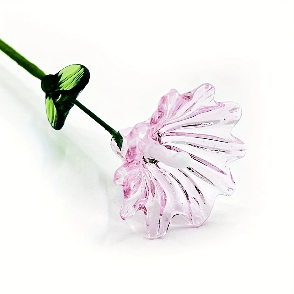 Handmade Pink Morning Glory Glass Flower, Single Stem Glass Floral Gift for Home Decor (3)