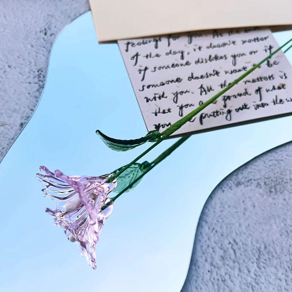 Handmade Pink Morning Glory Glass Flower, Single Stem Glass Floral Gift for Home Decor (5)