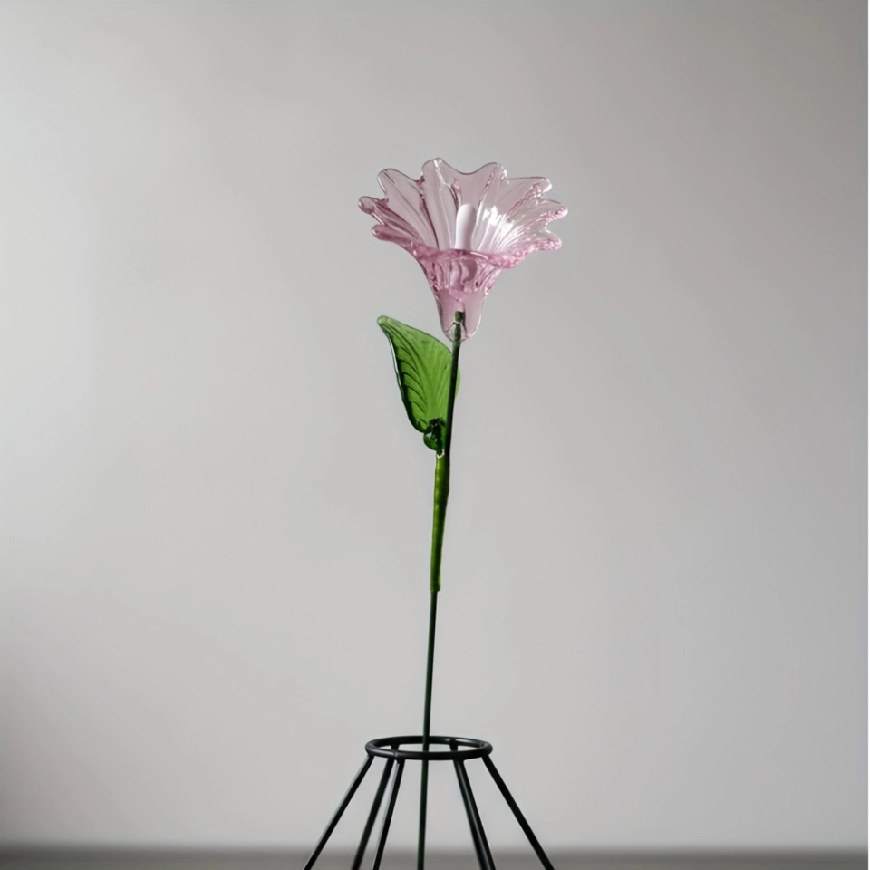 Handmade Pink Morning Glory Glass Flower, Single Stem Glass Floral Gift for Home Decor (7)