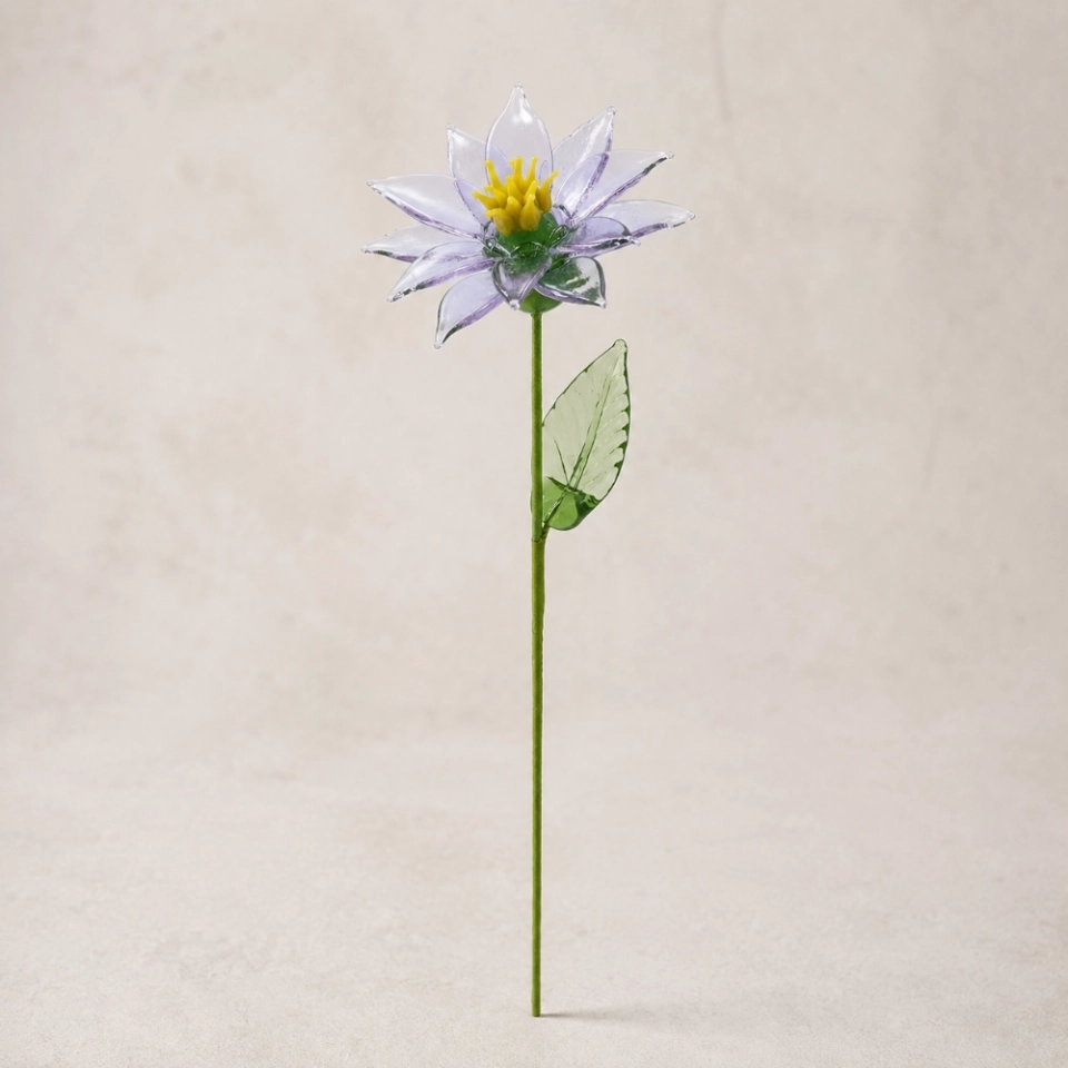 Handmade Purple Aster Glass Flower – Single Stem Everlasting Floral Gift, 10.24 in (5)
