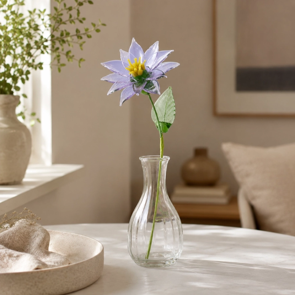 Handmade Purple Aster Glass Flower – Single Stem Everlasting Floral Gift, 10.24 in (6)