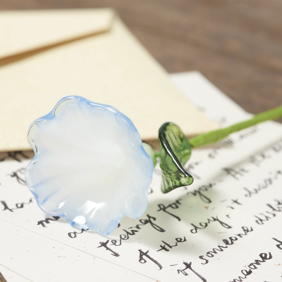 Handmade White Morning Glory Glass Flower, Single Stem Glass Floral Gift for Home Decor (3)