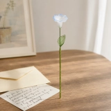 Handmade White Morning Glory Glass Flower, Single Stem Glass Floral Gift for Home Decor (5)
