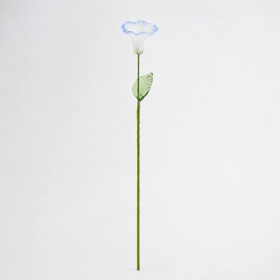 Handmade White Morning Glory Glass Flower, Single Stem Glass Floral Gift for Home Decor (6)