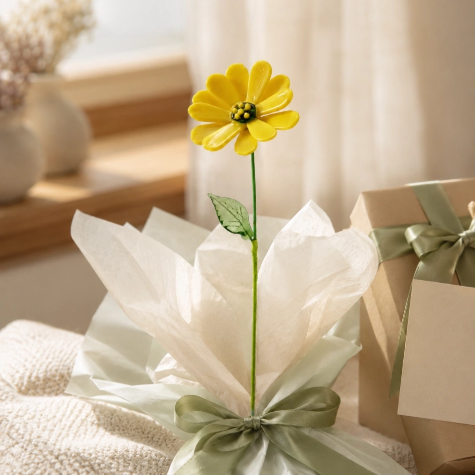 Handmade Yellow Calendula Glass Flower – Single Stem Pot Marigold Forever Flower Gift (4) Handmade Yellow Calendula Glass Flower – Single Stem Pot Marigold Forever Flower Gift (4)
