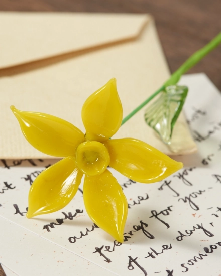 Handmade Glass Jonquil Flower – March Birth Flower Sculpture, Personalized Gift for Her, Special Keepsake for Birthday or Home Decor