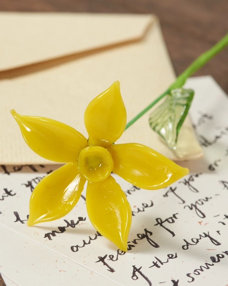 Handmade Glass Jonquil Flower – March Birth Flower Sculpture, Personalized Gift for Her, Special Keepsake for Birthday or Home Decor Handmade Glass Jonquil Flower – March Birth Flower Sculpture, Personalized Gift for Her, Special Keepsake for Birthday or Home Decor