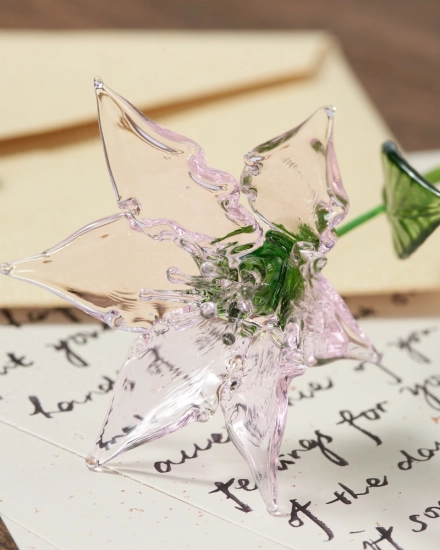 Handmade Glass Pink Lily Flower – Elegant Birth Month Bloom, Eternal Love Symbol, Decorative Home Accent, Romantic Gift for Her, Mother’s Day, Valentine's, Desk or Shelf Ornament