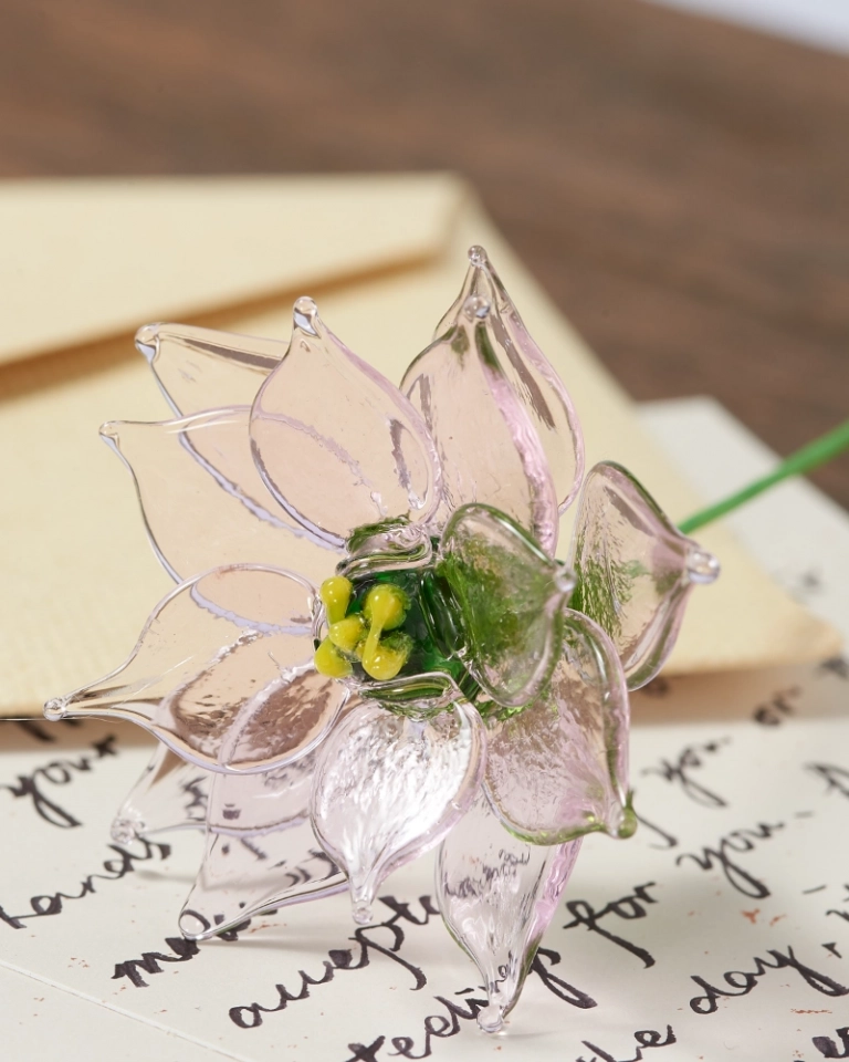 Handmade Glass Water Lily – July Birth Flower Gift, Symbol of Serenity and First Love