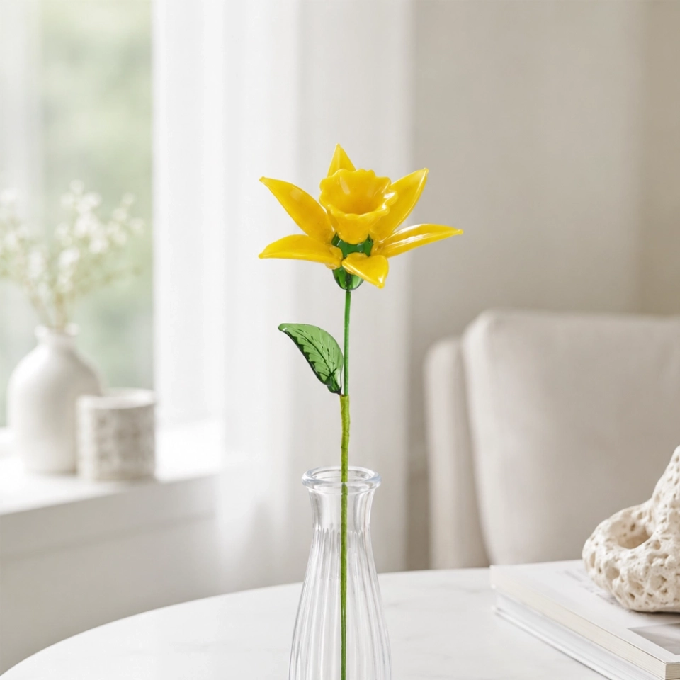 Handmade Glass Yellow Daffodil Flower – Single Stem Floral Gift for Home Decor (3) Handmade Glass Yellow Daffodil Flower – Single Stem Floral Gift for Home Decor (3)