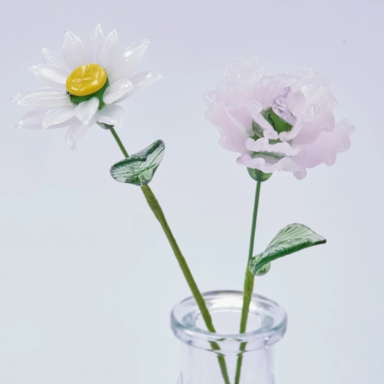 January Birth Flower Handmade Glass Flower Set – Carnation & Snowdrop Gift, 2 Stems