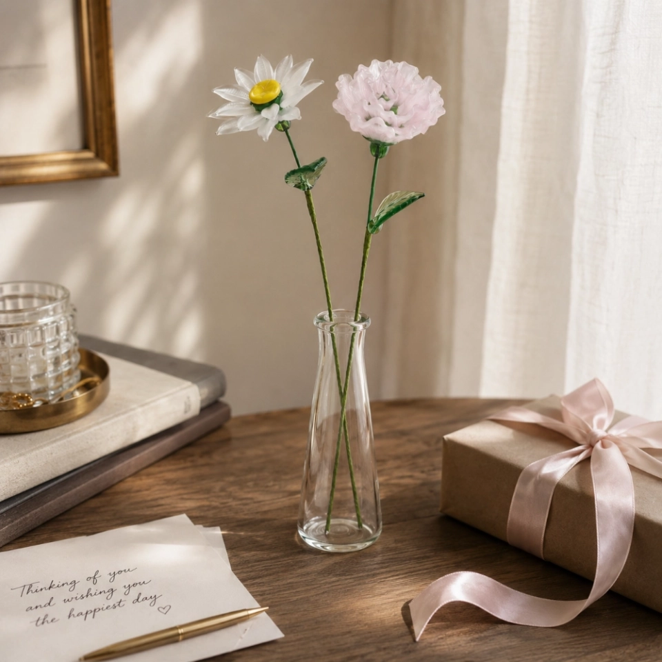 January Birth Flower Handmade Glass Flower Set – Carnation & Snowdrop Gift, 2 Stems (2) January Birth Flower Handmade Glass Flower Set – Carnation & Snowdrop Gift, 2 Stems (2)