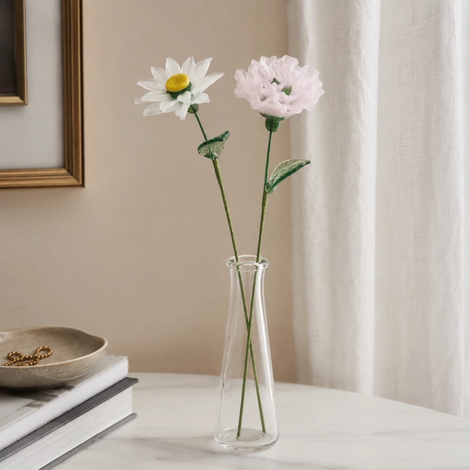 January Birth Flower Handmade Glass Flower Set – Carnation & Snowdrop Gift, 2 Stems (8) January Birth Flower Handmade Glass Flower Set – Carnation & Snowdrop Gift, 2 Stems (8)