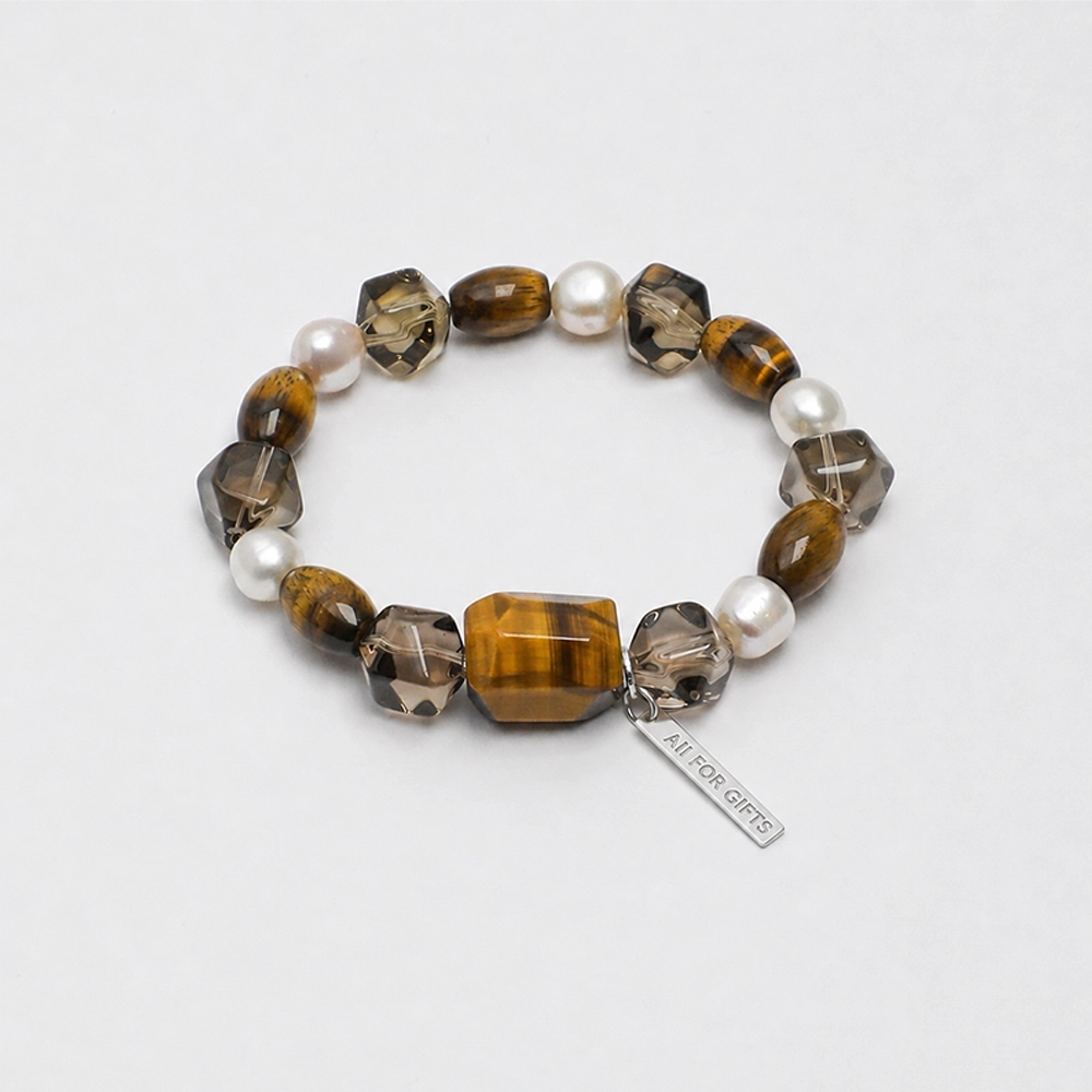 Janus Anchor January Birth Month Bracelet - Tiger's Eye, Smoky Quartz & Freshwater Pearl Gift for Women Janus Anchor January Birth Month Bracelet - Tiger's Eye, Smoky Quartz & Freshwater Pearl Gift for Women