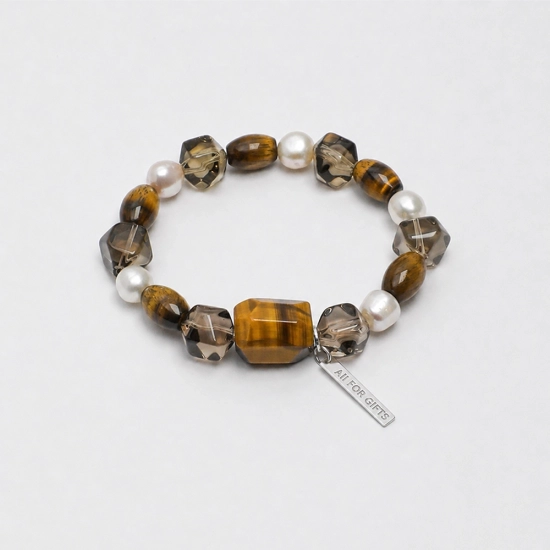 Janus Anchor January Birth Month Bracelet - Tiger's Eye, Smoky Quartz & Freshwater Pearl Gift for Women