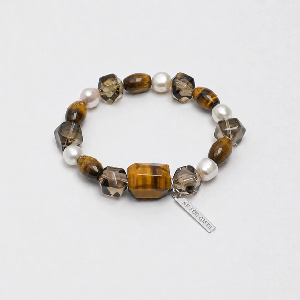 Janus Anchor January Birth Month Bracelet - Tiger's Eye, Smoky Quartz & Freshwater Pearl Gift for Women Janus Anchor January Birth Month Bracelet - Tiger's Eye, Smoky Quartz & Freshwater Pearl Gift for Women