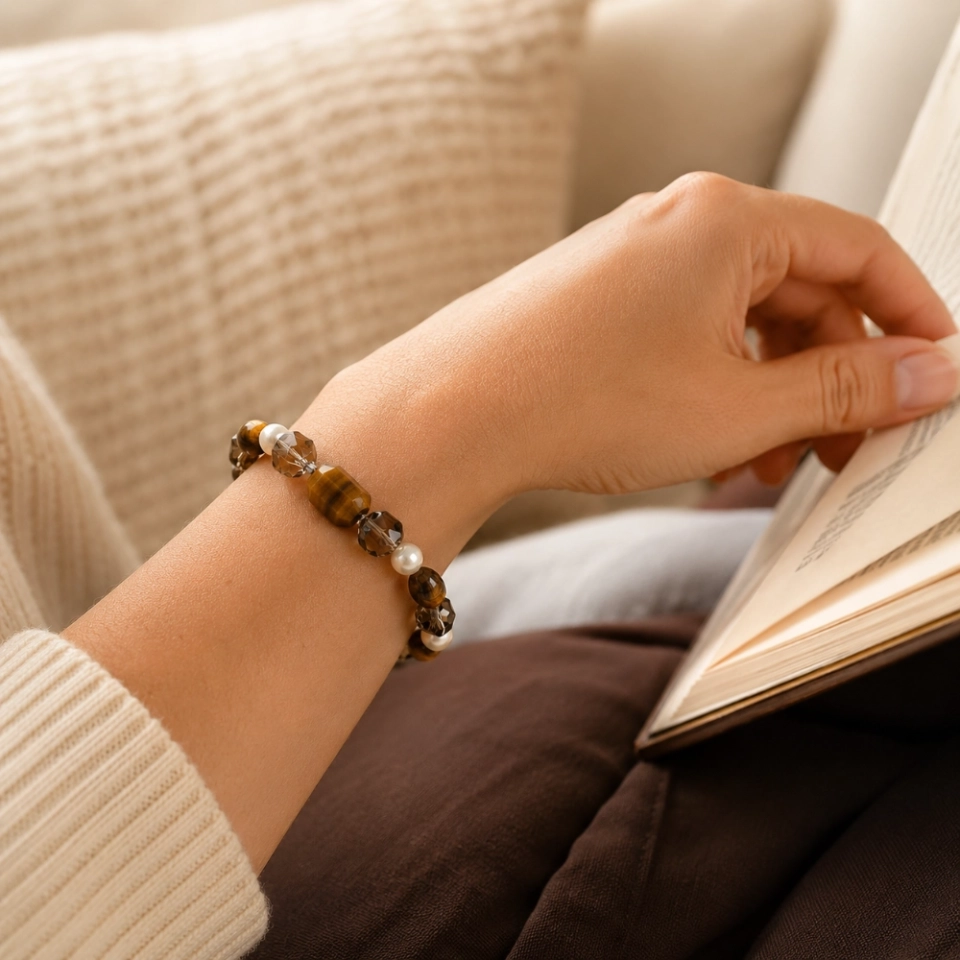 Janus Anchor January Birth Month Bracelet - Tiger's Eye, Smoky Quartz & Freshwater Pearl Gift for Women (2) Janus Anchor January Birth Month Bracelet - Tiger's Eye, Smoky Quartz & Freshwater Pearl Gift for Women (2)