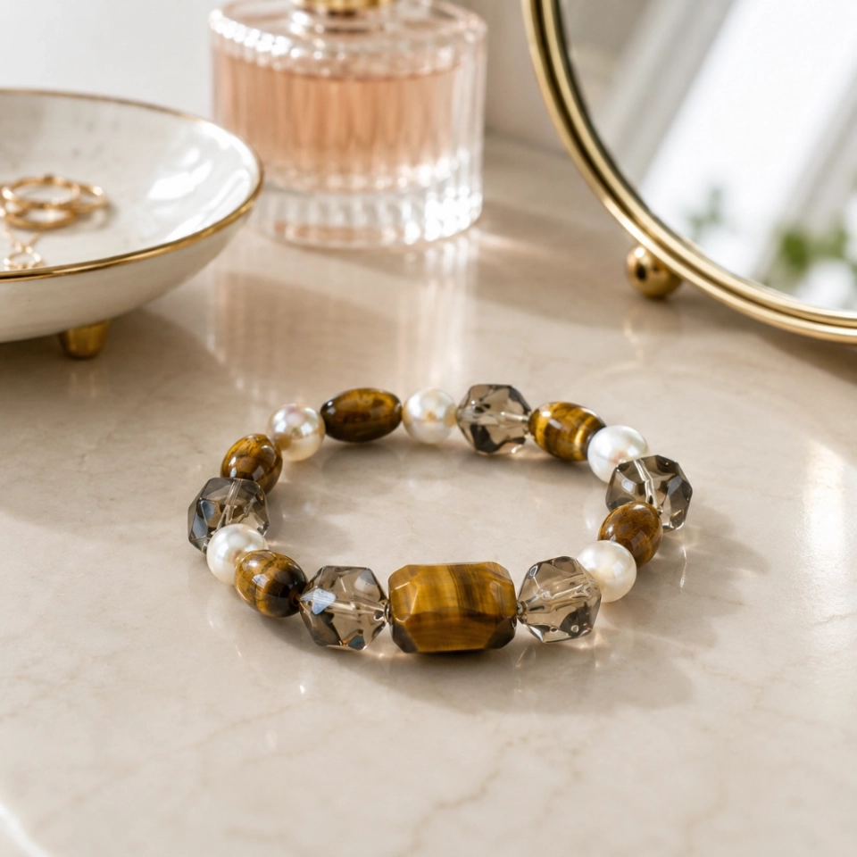 Janus Anchor January Birth Month Bracelet - Tiger's Eye, Smoky Quartz & Freshwater Pearl Gift for Women (8) Janus Anchor January Birth Month Bracelet - Tiger's Eye, Smoky Quartz & Freshwater Pearl Gift for Women (8)