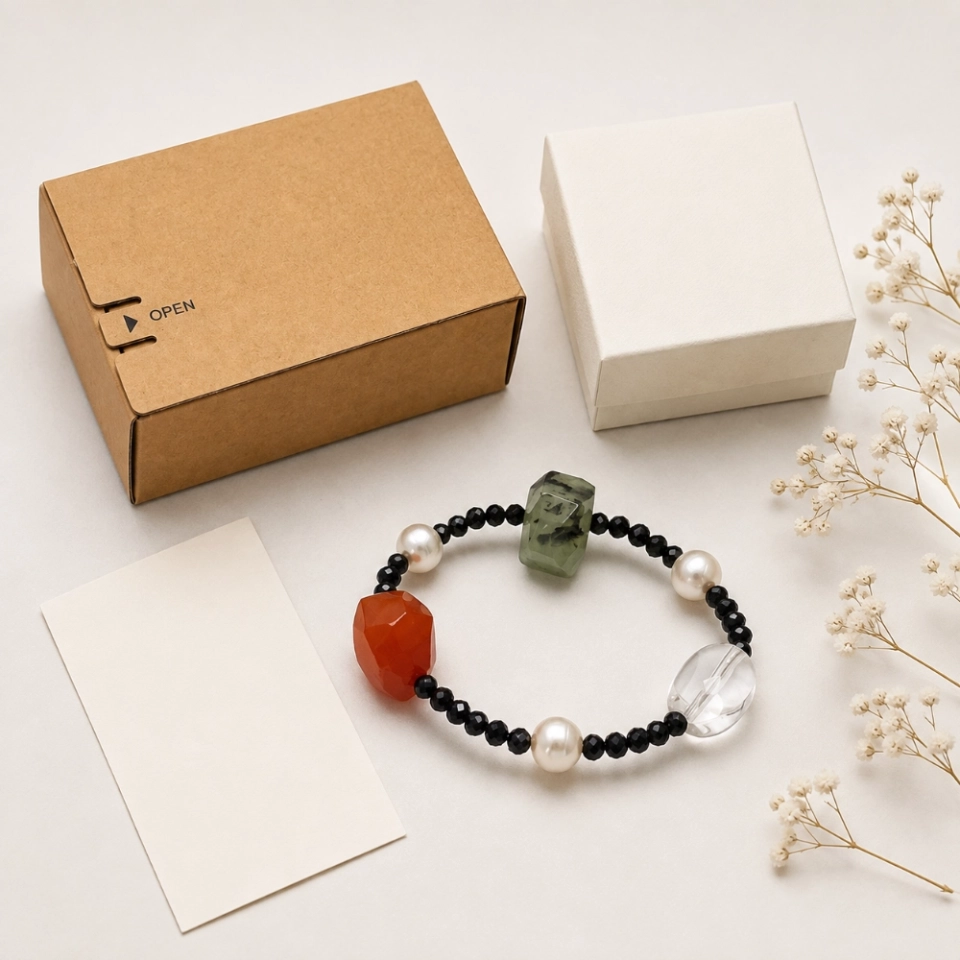 July Solstice Ember Birth Month Bracelet – Red Agate, Black Tourmaline, Prehnite, Clear Quartz & Pearl (4) July Solstice Ember Birth Month Bracelet – Red Agate, Black Tourmaline, Prehnite, Clear Quartz & Pearl (4)