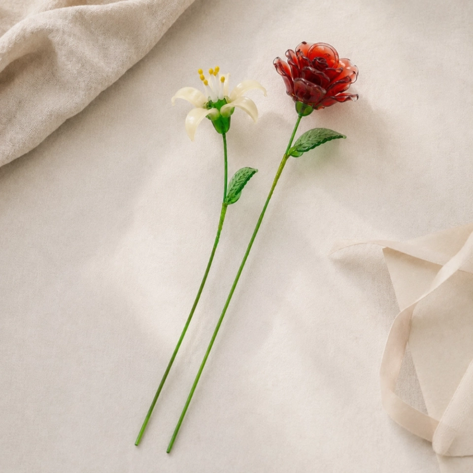 June Birth Flower Handmade Glass Rose & Honeysuckle Set – 2 Stem Birthday Gift (3) June Birth Flower Handmade Glass Rose & Honeysuckle Set – 2 Stem Birthday Gift (3)
