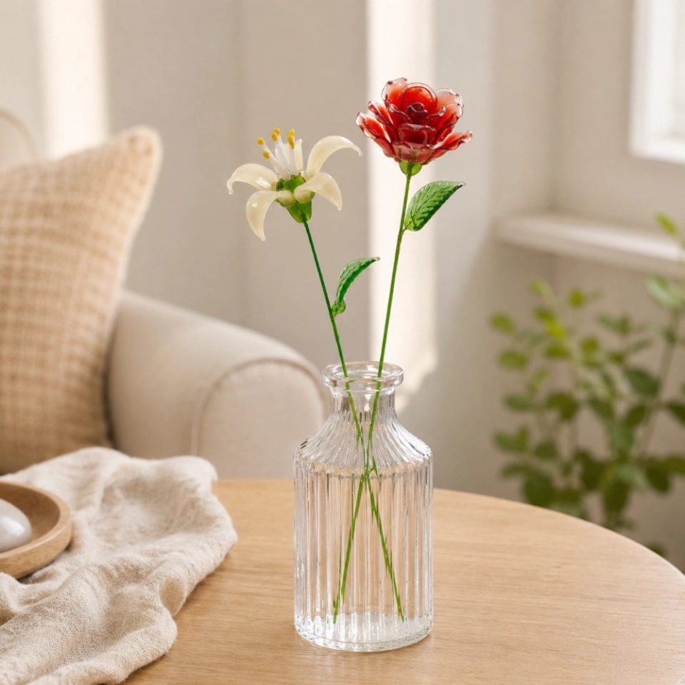 June Birth Flower Handmade Glass Rose & Honeysuckle Set – 2 Stem Birthday Gift (5) June Birth Flower Handmade Glass Rose & Honeysuckle Set – 2 Stem Birthday Gift (5)
