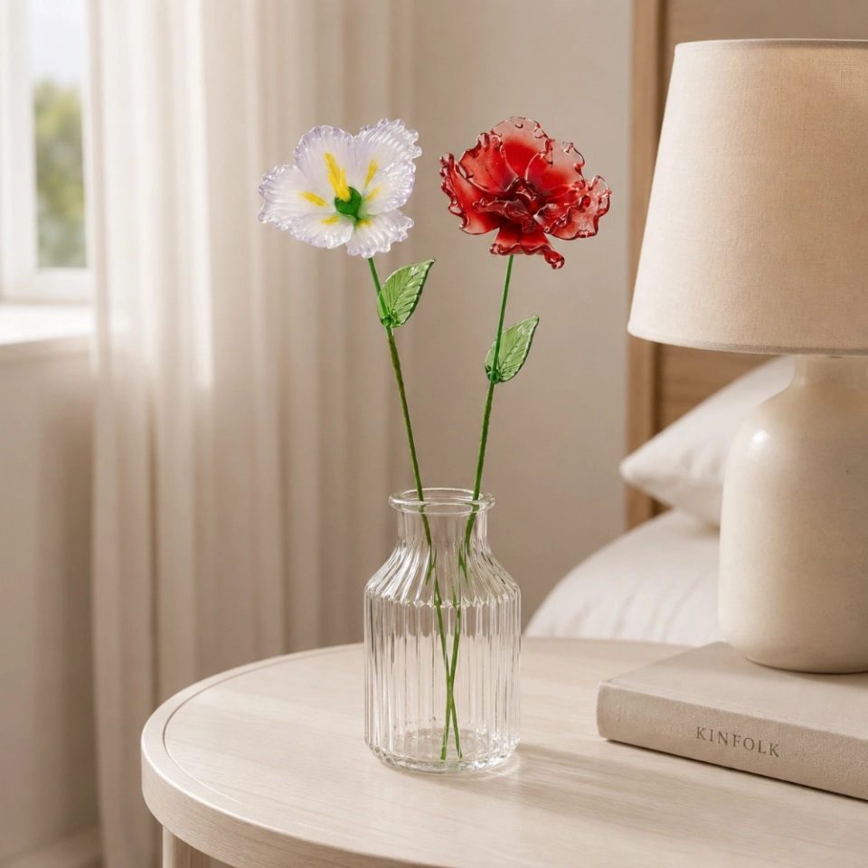 August Birth Flower Handmade Glass Gladiolus & Poppy Set – 2-Stem Birthday Gift (6)