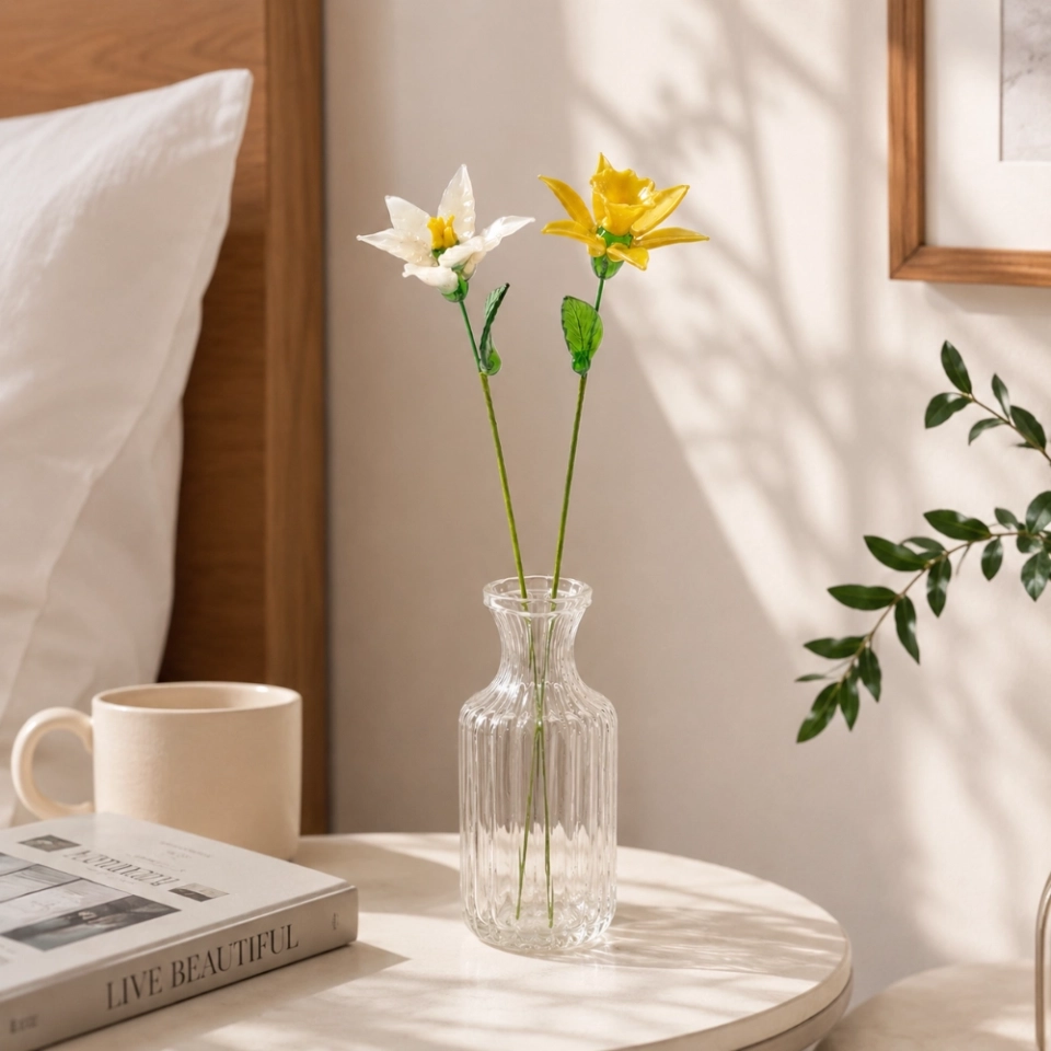 March Birth Flower Glass Gift Set – Handmade Narcissus & Yellow Jonquil Daffodil Flowers (5) March Birth Flower Glass Gift Set – Handmade Narcissus & Yellow Jonquil Daffodil Flowers (5)