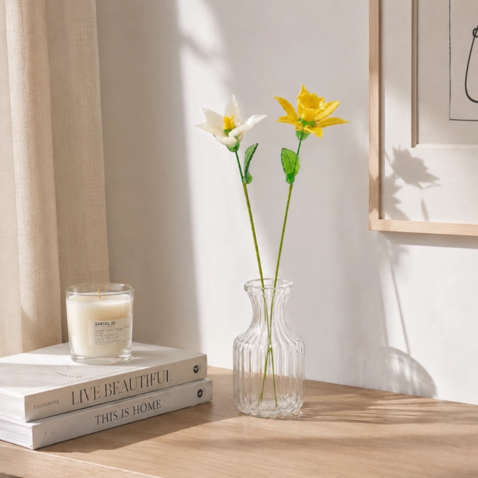 March Birth Flower Glass Gift Set – Handmade Narcissus & Yellow Jonquil Daffodil Flowers (6) March Birth Flower Glass Gift Set – Handmade Narcissus & Yellow Jonquil Daffodil Flowers (6)