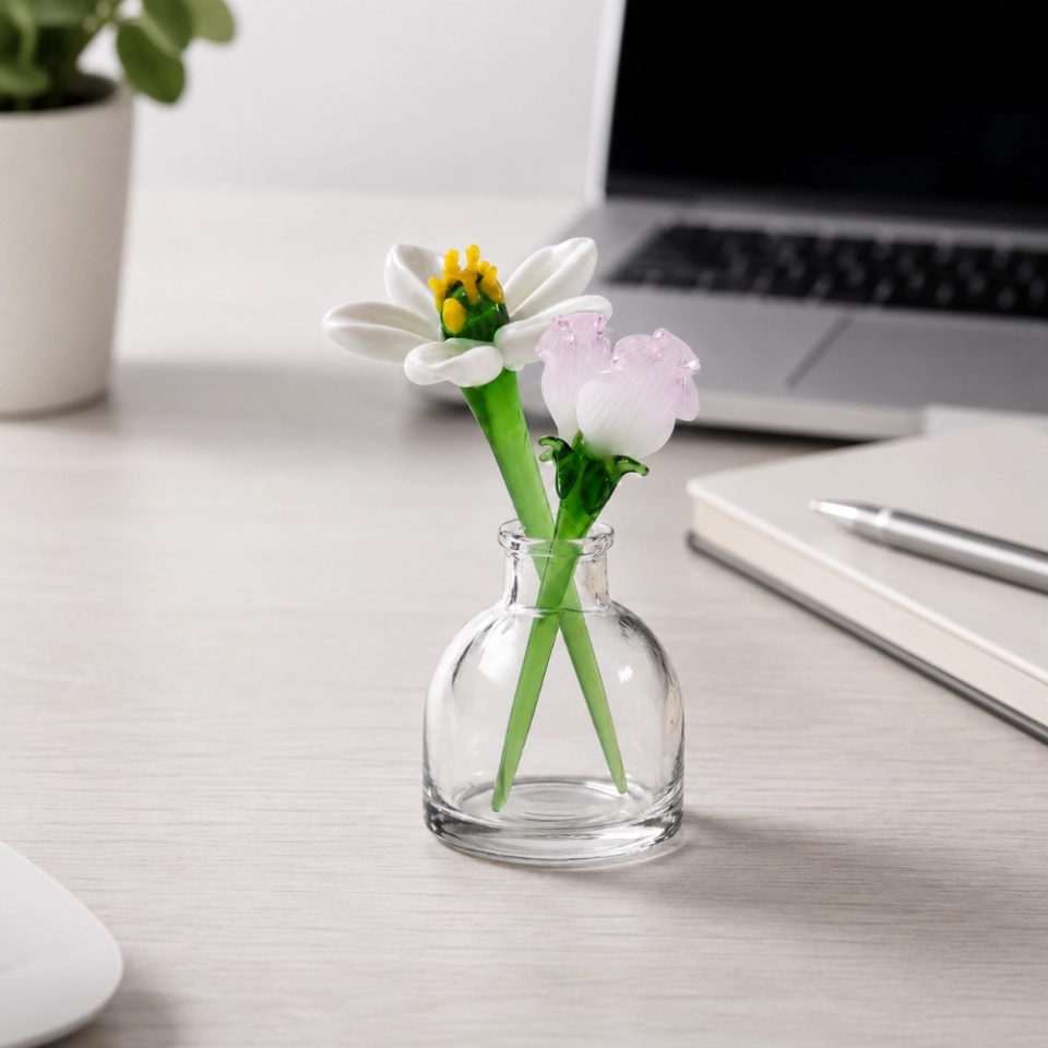 Mini Daisy & Sweet Pea Glass Vase Arrangement for April Birthdays – 3-Piece Set (6)