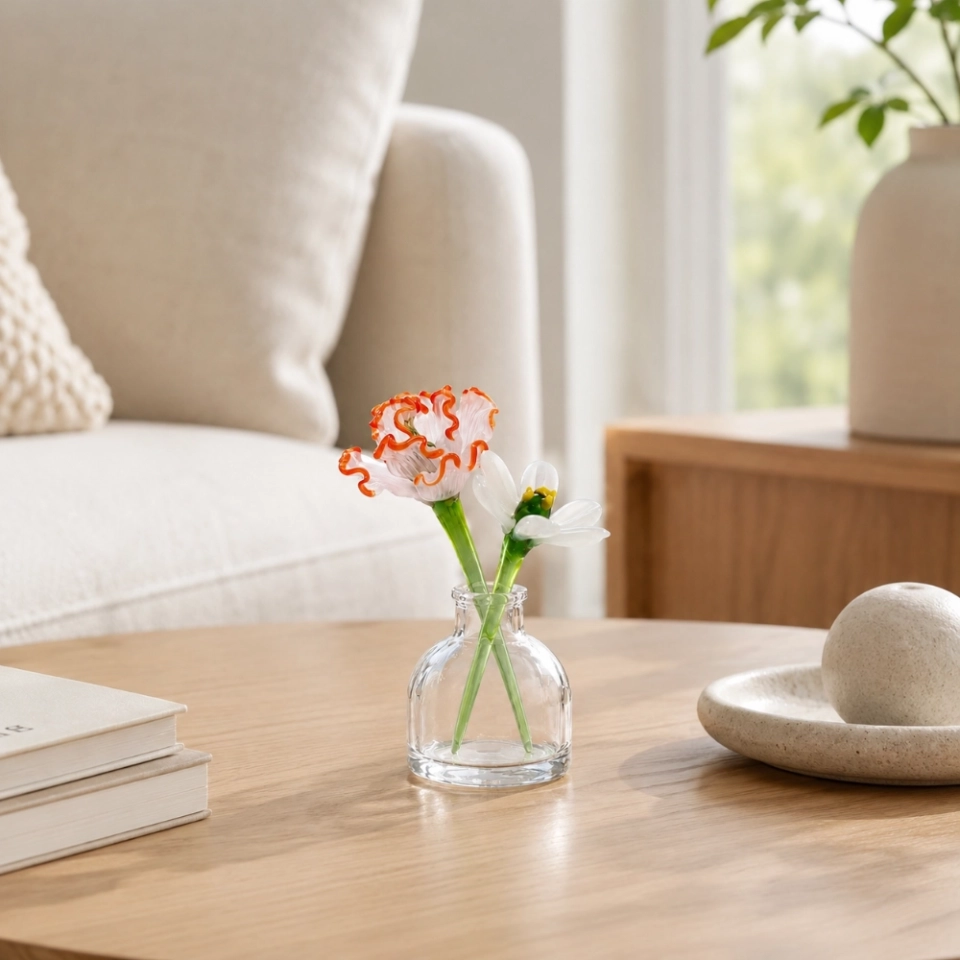 Mini January Birth Flower Vase Set – Handmade Glass Carnation & Snowdrop (2) Mini January Birth Flower Vase Set – Handmade Glass Carnation & Snowdrop (2)