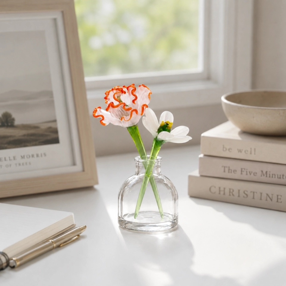 Mini January Birth Flower Vase Set – Handmade Glass Carnation & Snowdrop (7) Mini January Birth Flower Vase Set – Handmade Glass Carnation & Snowdrop (7)