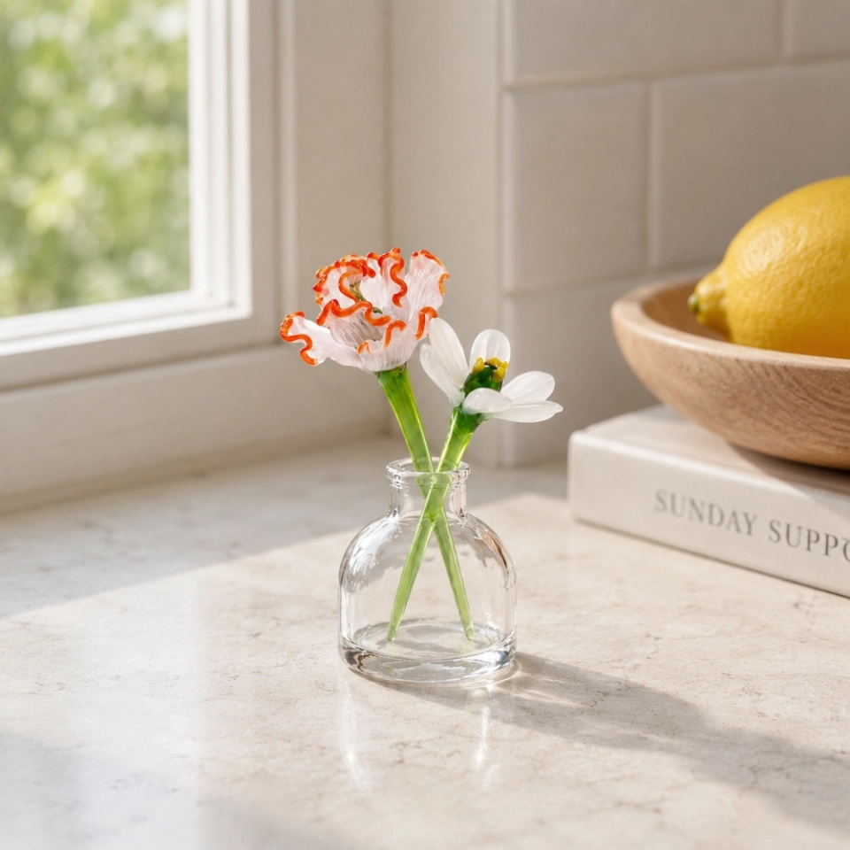 Mini January Birth Flower Vase Set – Handmade Glass Carnation & Snowdrop (8) Mini January Birth Flower Vase Set – Handmade Glass Carnation & Snowdrop (8)