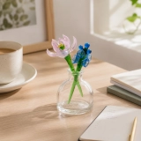 Mini July Water Lily & Larkspur Vase Arrangement – Handmade 3-Piece Set (3) Mini July Water Lily & Larkspur Vase Arrangement – Handmade 3-Piece Set (3)