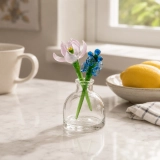 Mini July Water Lily & Larkspur Vase Arrangement – Handmade 3-Piece Set (4) Mini July Water Lily & Larkspur Vase Arrangement – Handmade 3-Piece Set (4)
