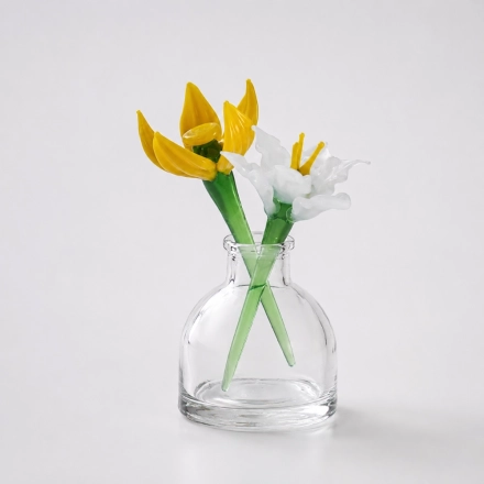 Mini March Flower Vase – Handmade Glass Yellow Jonquil & White Narcissus, 3-Piece Set