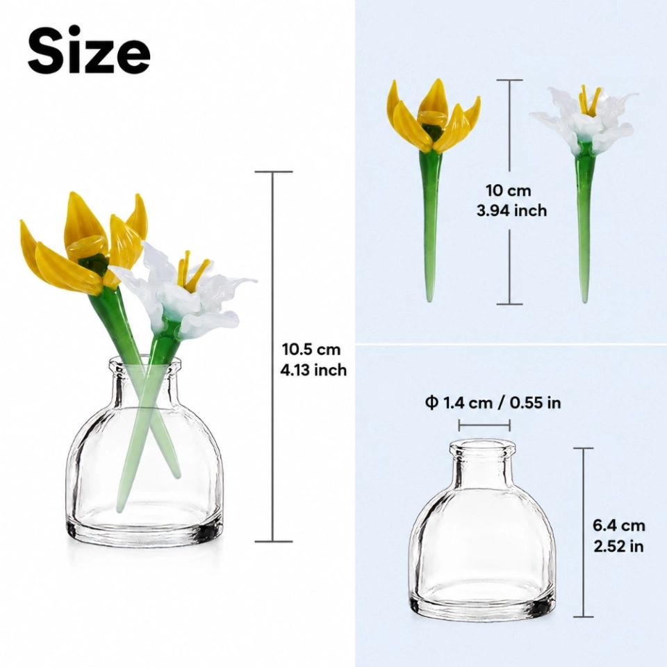 Mini March Flower Vase – Handmade Glass Yellow Jonquil & White Narcissus, 3-Piece Set (8) Mini March Flower Vase – Handmade Glass Yellow Jonquil & White Narcissus, 3-Piece Set (8)