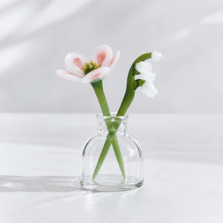 Mini May Glass Flower Vase – Handmade Camellia & Lily of the Valley, 3-Piece Set
