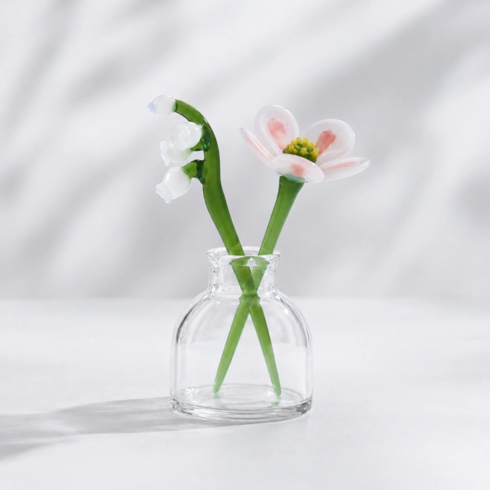 Mini May Glass Flower Vase – Handmade Camellia & Lily of the Valley, 3-Piece Set (3)