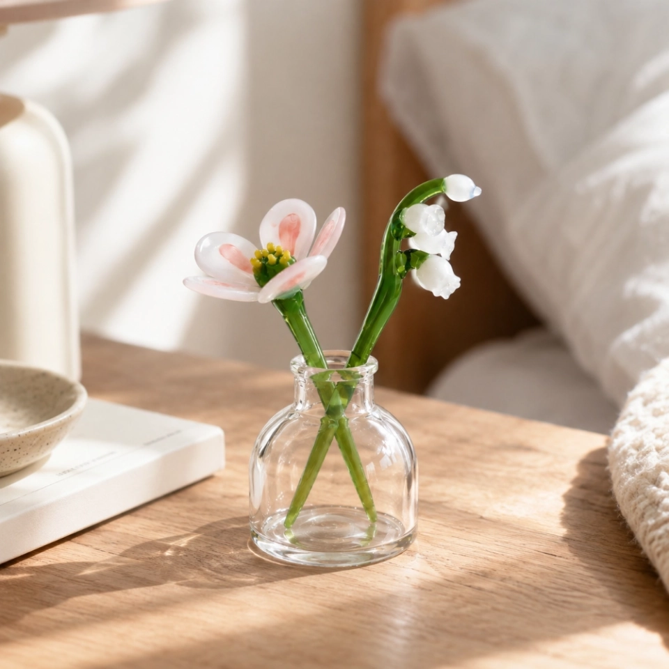 Mini May Glass Flower Vase – Handmade Camellia & Lily of the Valley, 3-Piece Set (8)