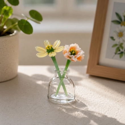 Mini November Chrysanthemum & Peony Glass Vase – Handmade 3-Piece Keepsake