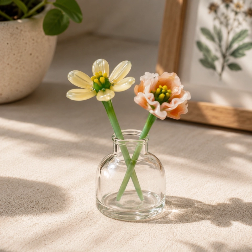 Mini November Chrysanthemum & Peony Glass Vase – Handmade 3-Piece Keepsake (2) Mini November Chrysanthemum & Peony Glass Vase – Handmade 3-Piece Keepsake (2)