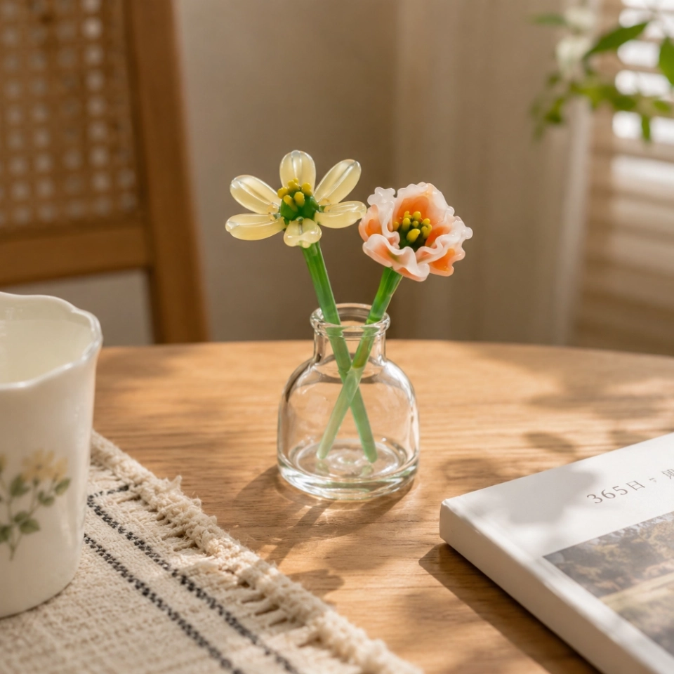Mini November Chrysanthemum & Peony Glass Vase – Handmade 3-Piece Keepsake (3) Mini November Chrysanthemum & Peony Glass Vase – Handmade 3-Piece Keepsake (3)