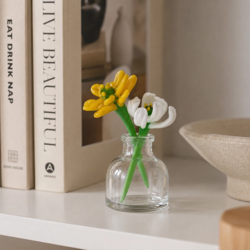Mini October Marigold & White Cosmos Vase Arrangement – Handmade 3-Piece Set (4) Mini October Marigold & White Cosmos Vase Arrangement – Handmade 3-Piece Set (4)