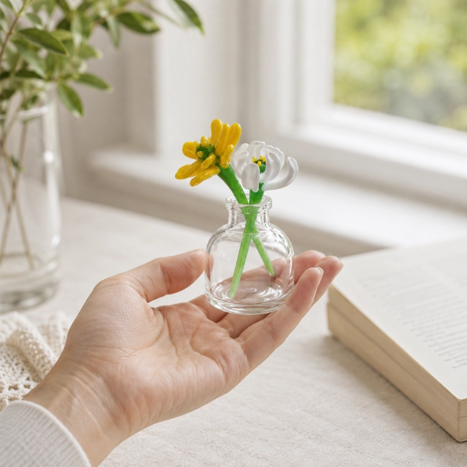 Mini October Marigold & White Cosmos Vase Arrangement – Handmade 3-Piece Set (7) Mini October Marigold & White Cosmos Vase Arrangement – Handmade 3-Piece Set (7)
